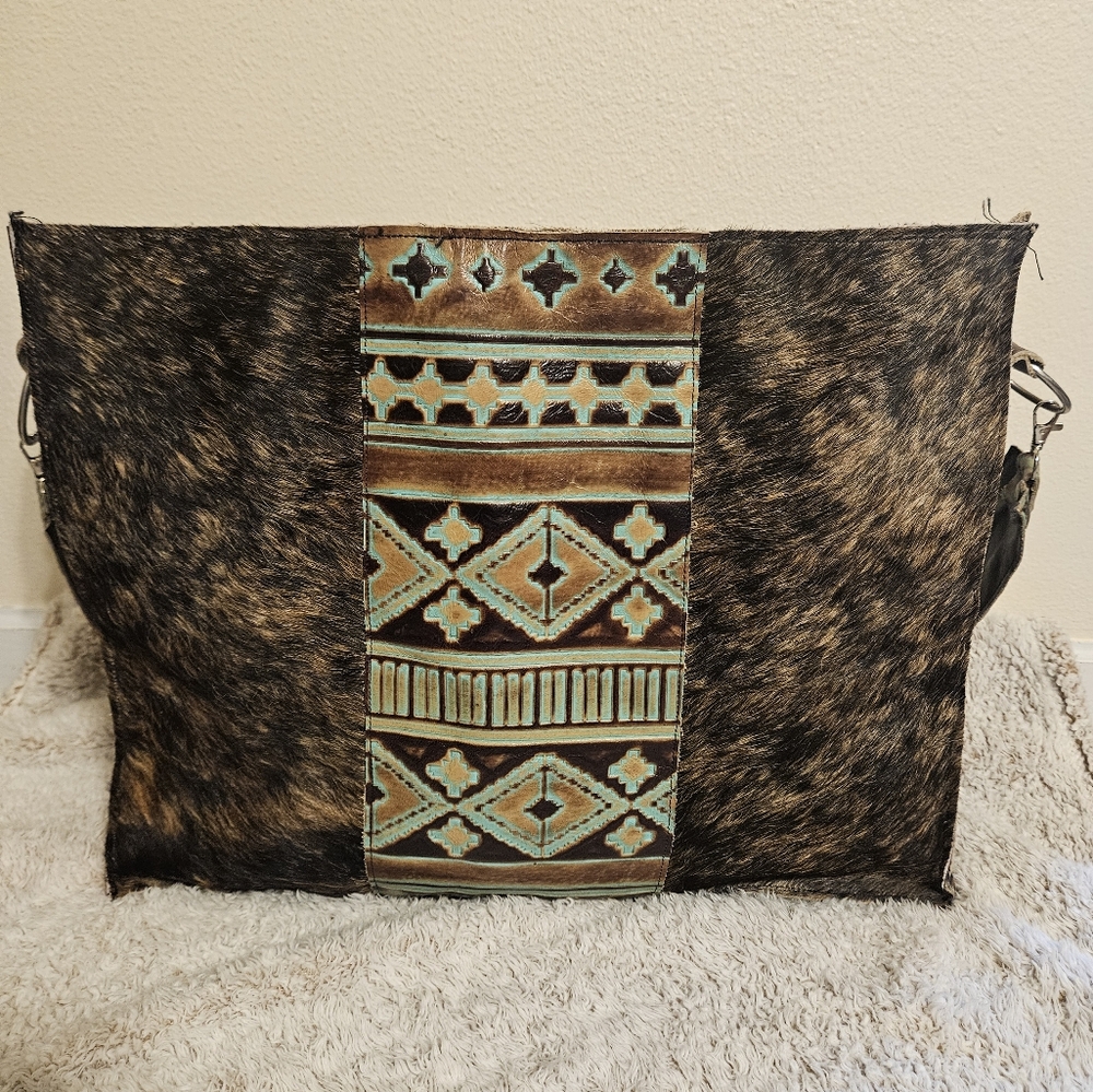 Leather hair on hide tote bag
